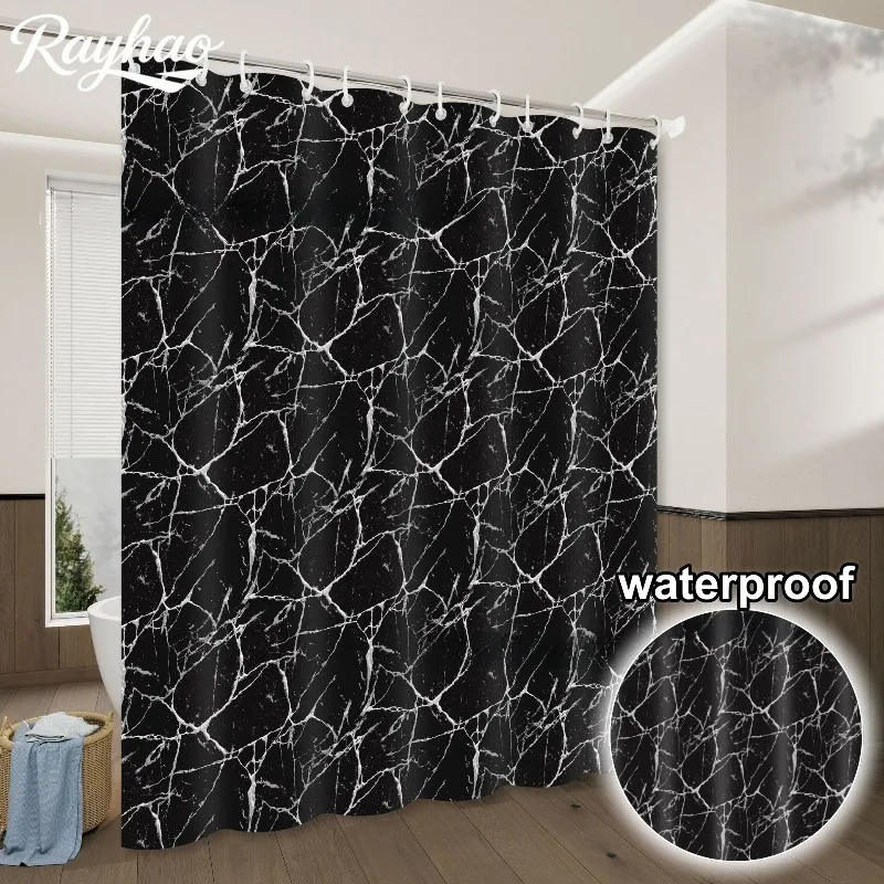 Waterproof Marble Pattern Shower Curtain Mildew Resistant Bath Curtain Modern Bathroom Decor Bathtub Partition Curtain with Hook