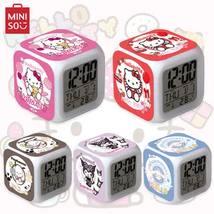 Sanrio Hello Kitty Alarm Clock Anime Kuromi 7 Colors Changing LED Digital Night Light Kids Bedroom Desk Alarm Clocks Toy Gifts