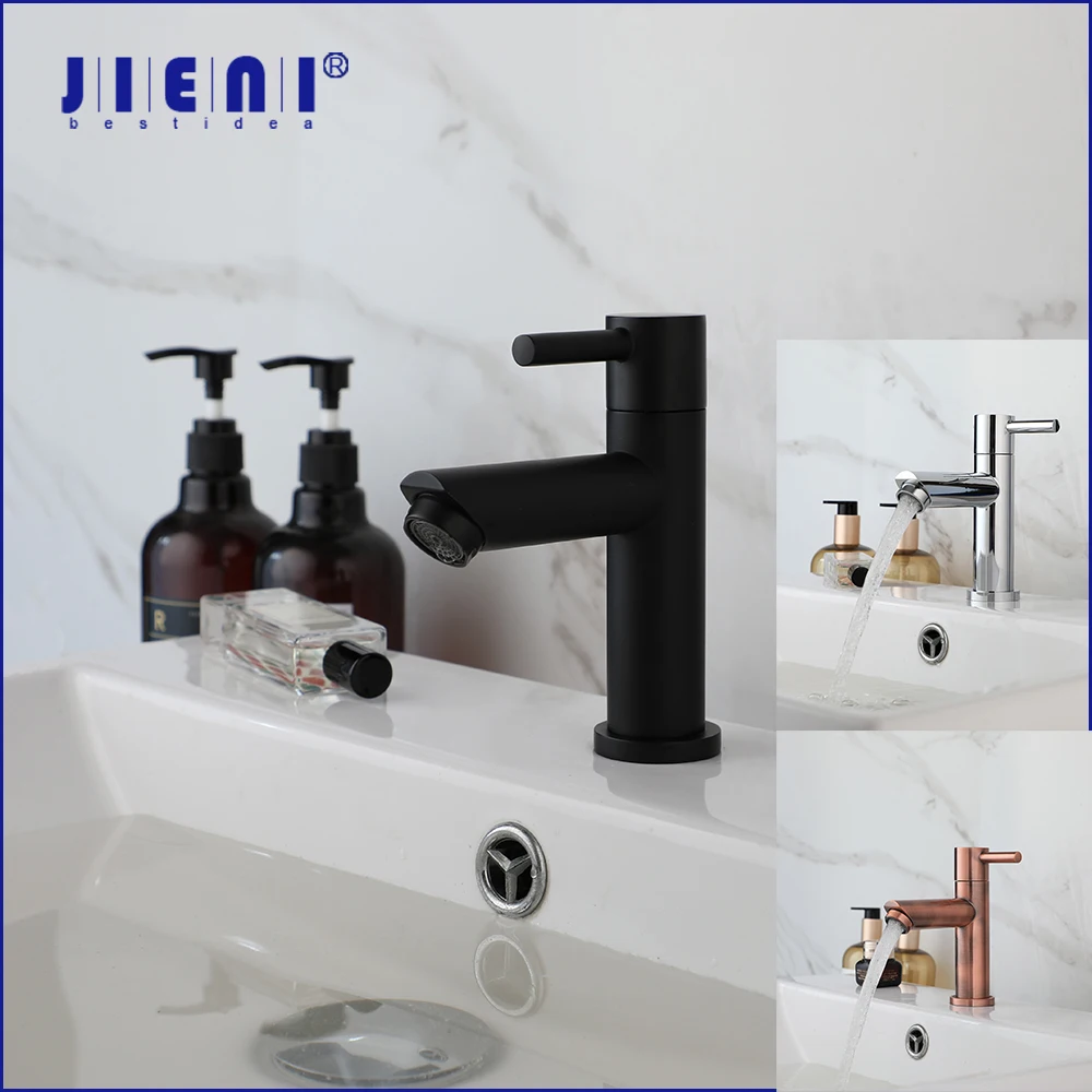 

JIENI Bathroom Basin Faucet Deck Mounted Matte Black & Silver & Red Antique Single Handle With Stream Only Cold Water Mixer Taps