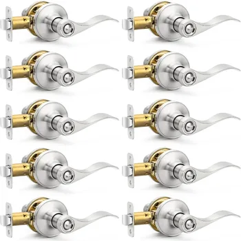 10 דלת ניקל מוברש מטפלת מנופים דלת פרטיות, מיטת חובה כבדה ומנעולי דלת אמבט ננעולים בפנים, הפיכים