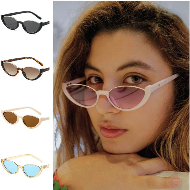 

Fashion Sun Glasses Hip Hop Anti-UV Spectacles Cat Eye Eyeglasses Small Frame Google Women Semi-Rimless Design Sunglasses