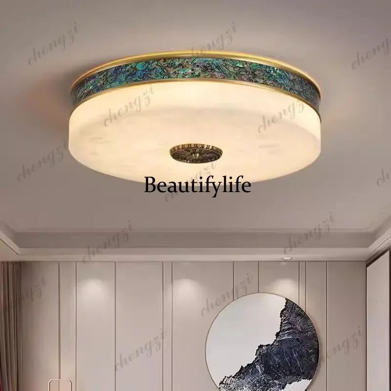 CC New Chinese marble ceiling light simple all copper light study bedroom aisle LED light