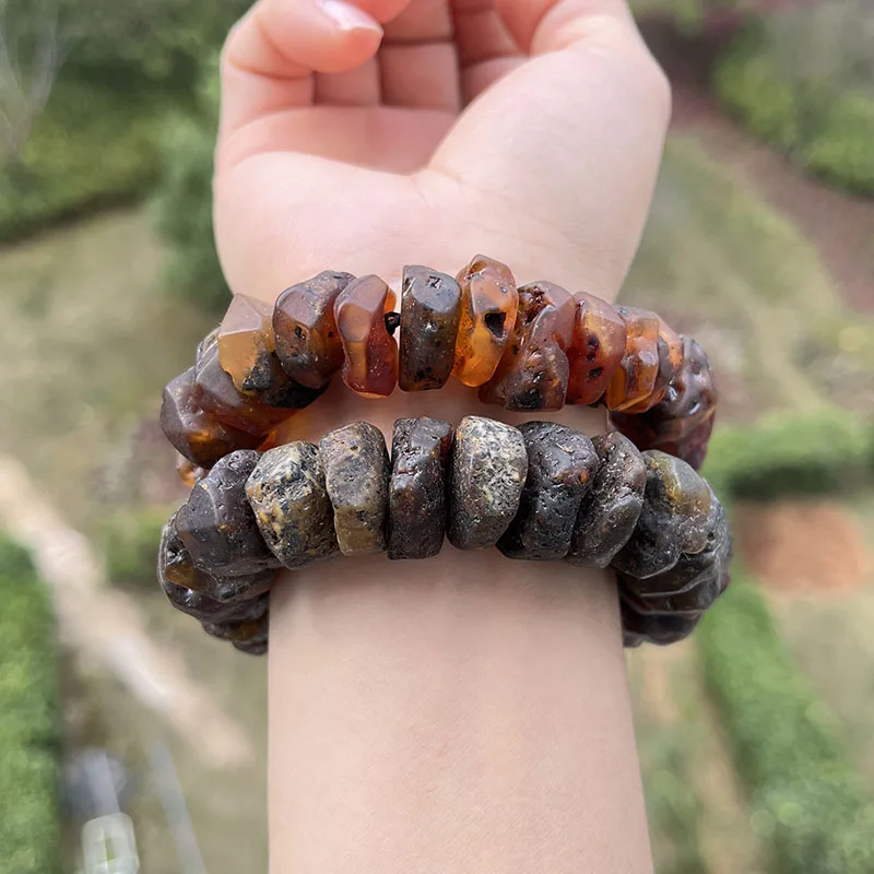 Raw Amber Bracelets for Men Women Unique Irregular Black Bead Good Smell 100% Real Natural Stone Healing Amber Jewelry Wholesale