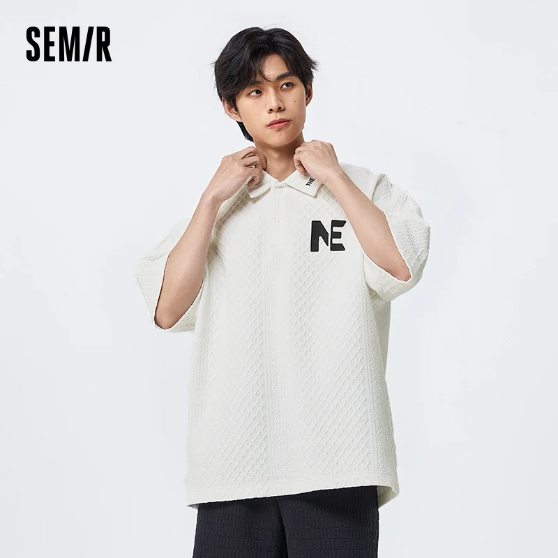 Semir POLO Shirt Men 2023 Summer New Oversize Letter Embroidery Fashion Lapel Knitted Top