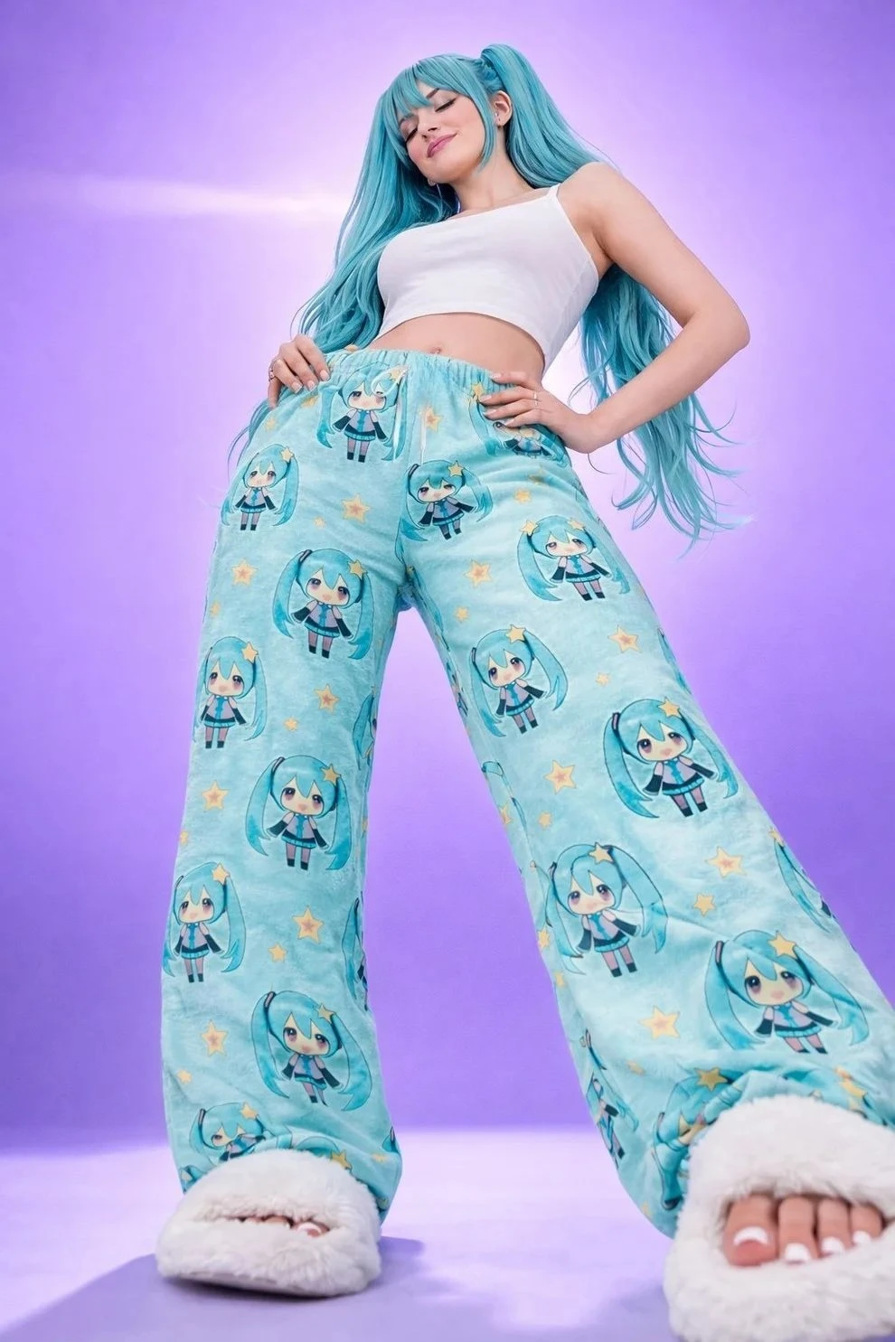 Autumn Warm New Hatsune Miku Flannel Adults Pajamas Trousers Cartoon Full Print Soft Comfortable Home Casual Trousers Fan Gifts