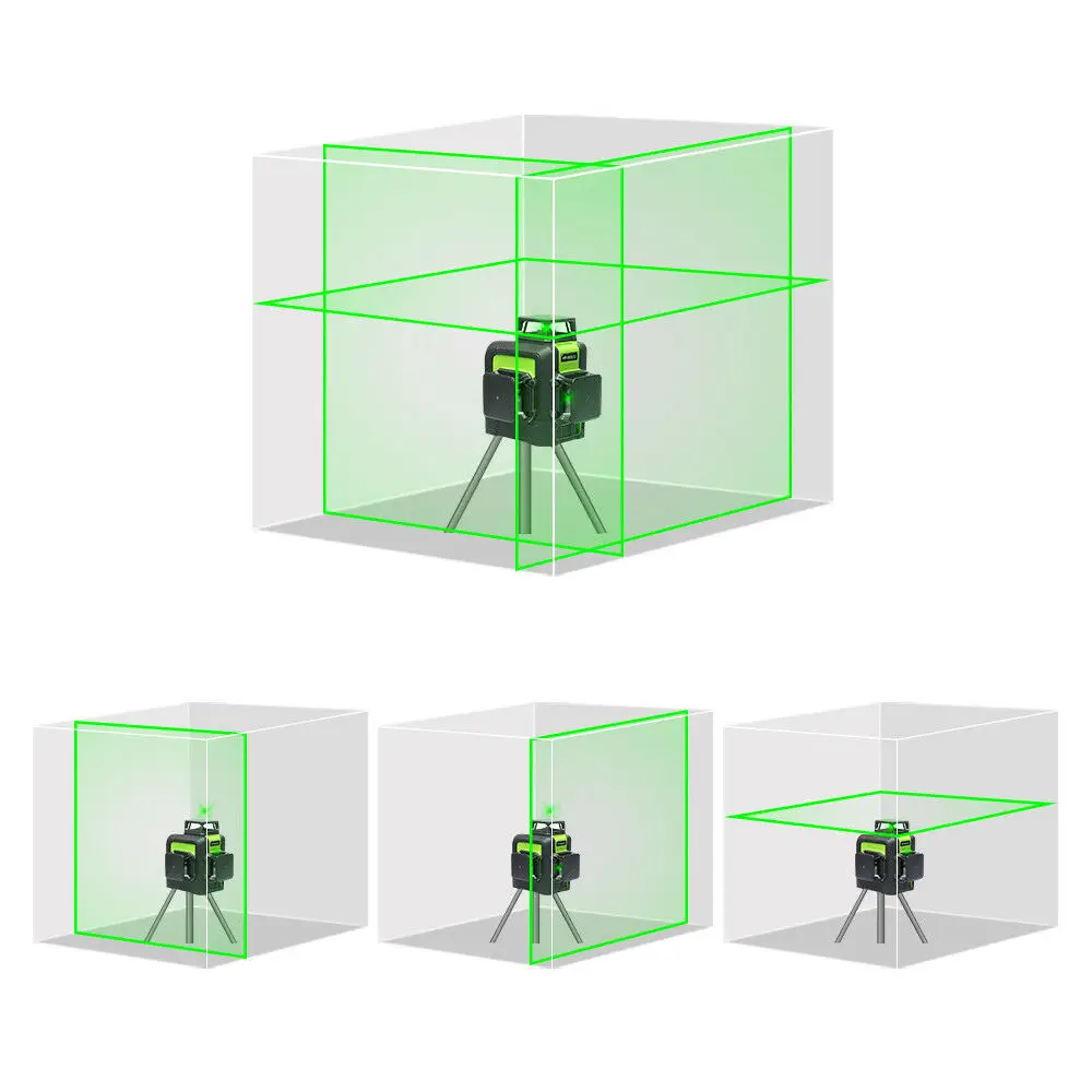 Nivel Láser 360 903CG, Batería de Litio Recargable y Modo de Pulso para Exteriores, Haz Verde 3D, 12 Líneas, Nivel Láser Rotatorio para Terreno