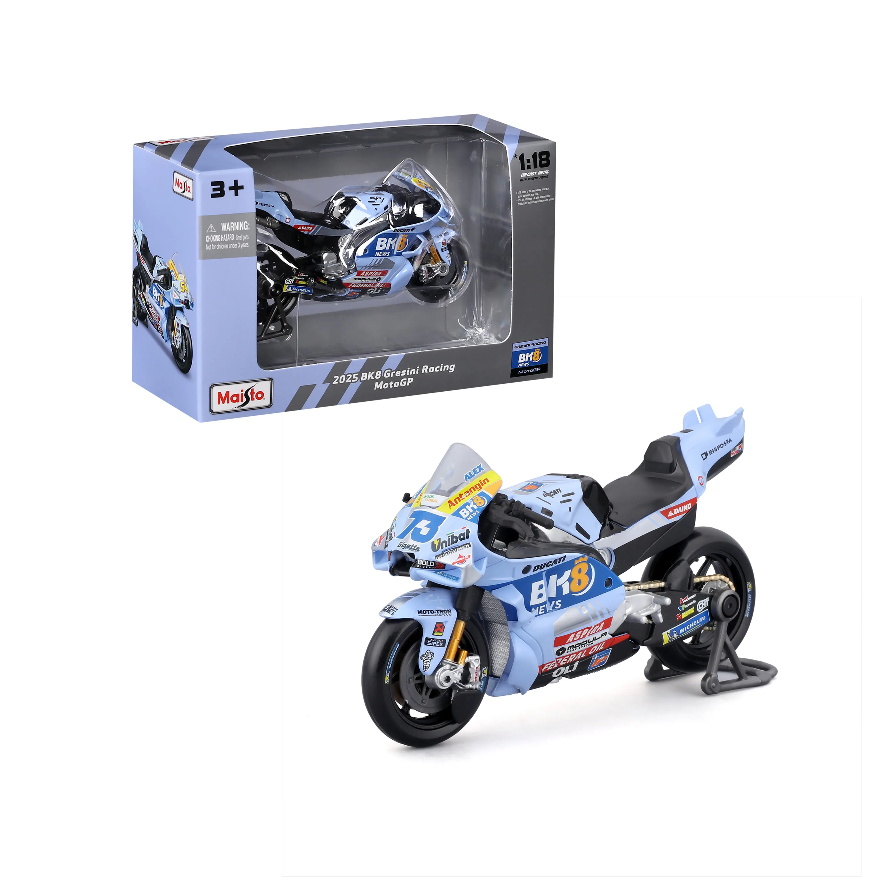 Maisto 1:18 # 73 Alex Marquez # 54 Giannantonio 2025 BK8 Gresini Racing Moto GP Motorradmodell aus Gusslegierung, Sammlerstück, Geschenk, Spielzeug – Detail 8