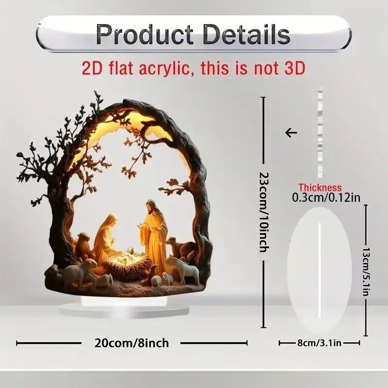 ديكور المنزل الديني، شجرة الحياة يسوع تمثال أكريليك لوحة مسطحة زخرفة سطح المكتب للعائلة هدية نعمة لحديثي الولادة