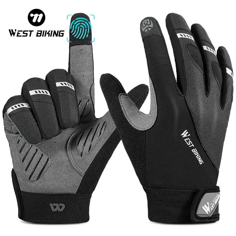 WEST BIKING Sports Full Finger Gloves Touch Screen Windproof Breathable Gloves Motorcycle MTB Cycling Hand Protection Gloves