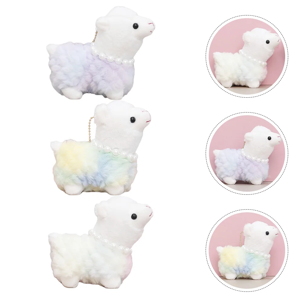 

3 Pcs Alpaca Pendant Schoolbag Plush Pendants Charms Keychains Filling Stuffed Toy Ornament Locket