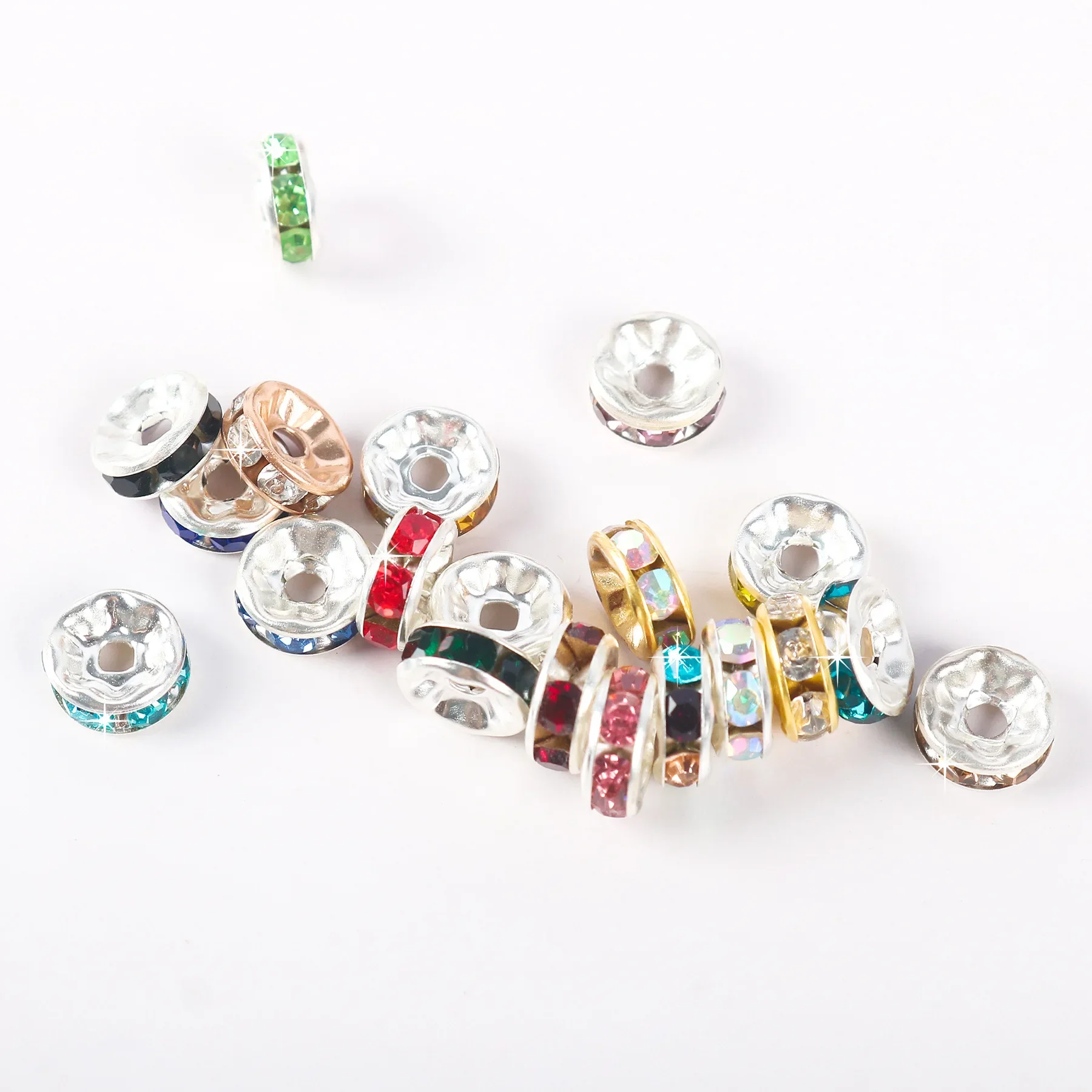 Rodada Rhinestone Spacer Beads, Contas De Vidro Cristal, Fazer Jóias, Colar, Pulseira, Pingente, 6mm-8mm, 50Pcs