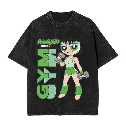 Imagen 2 del producto Camiseta de manga corta con gráfico de The Powerpuffs para mujer, camiseta Vintage de calle para hombre, Tops de algodón lavados, ropa informal