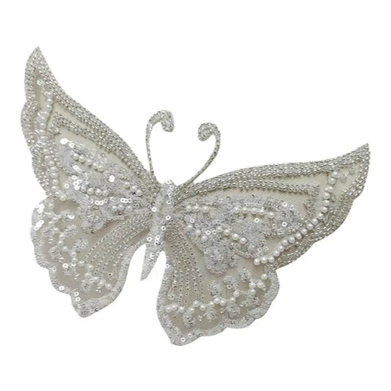 

New Children's Clothes Veil Wedding Dresses Decorated Butterfly Beaded Sequins Pearls Handmade Ornaments Lace Flower Patches