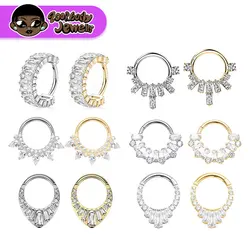 G23 Titanium Piercing Clicker CZ Nose Rings Hinged Segment Hoops Stone Ear Cartilage Tragus Helix Earrings Piercing Body Jewelry