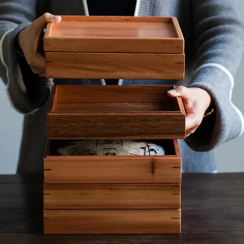 竹製スクエアトレイ - 無垢材サービングトレイ（お茶、朝食、ケーキ、盆栽、植木鉢用） |   多用途のホーム&キッチンオーガナイザー