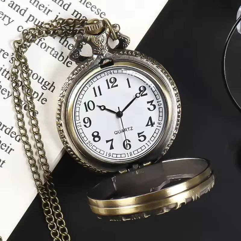 ساعة جيب كوارتز رقمية ، علبة عتيقة ، قلادة قلادة ، سلسلة ، نقش أجوف ، شجرة عالمية ، جديدة ، كلاسيكية