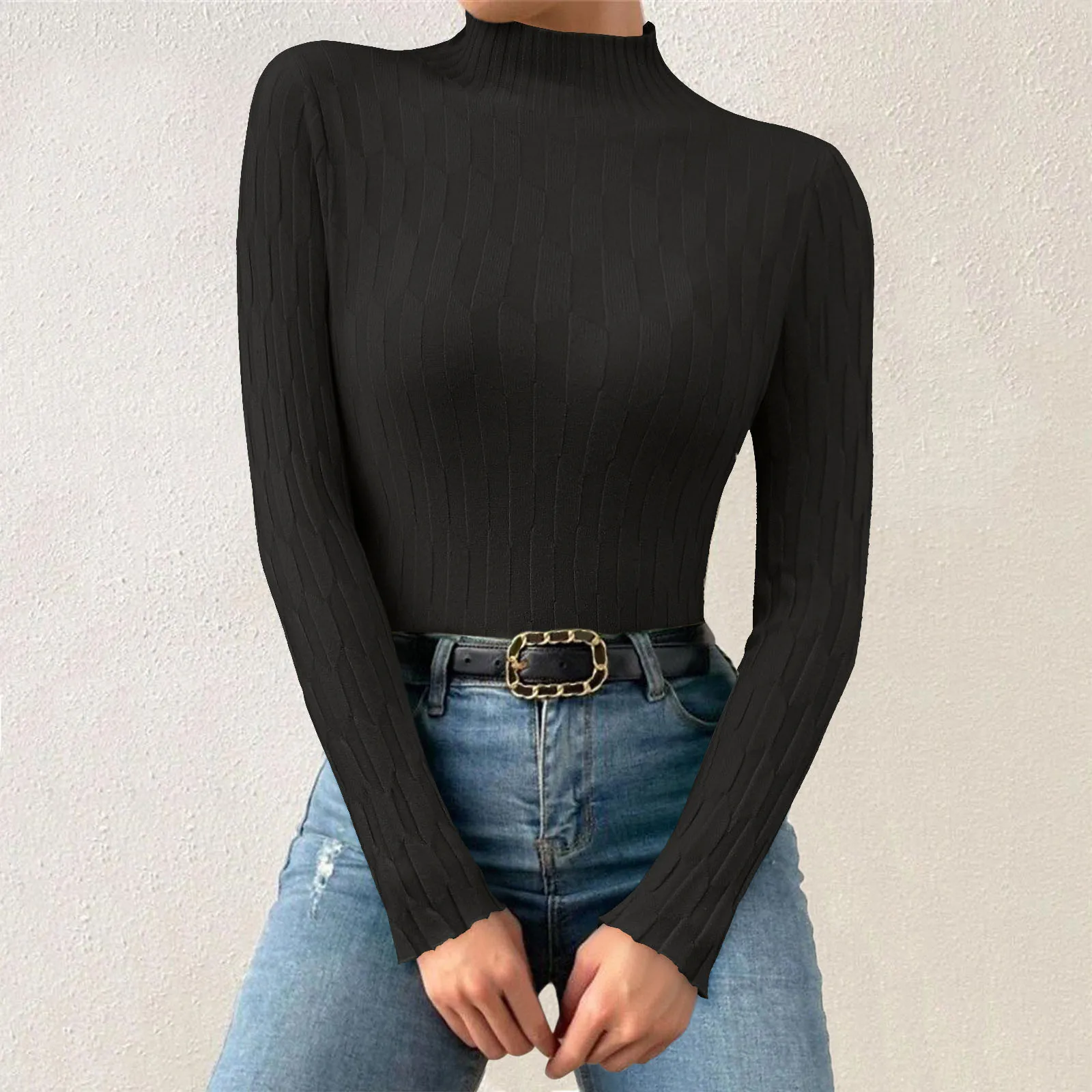Harajuku Pullover Turtleneck Sweater Women Fall Soft Knit Sweater Slim Elastic Korean Simple Basic Jumper Solid Spring Tops