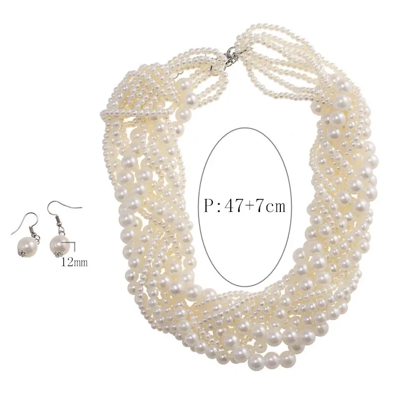 Classic Handmade Simulated Pearl Choker Statement Necklace Earring Jewelry Sets Women Party Luxury Wedding Jewelry Set