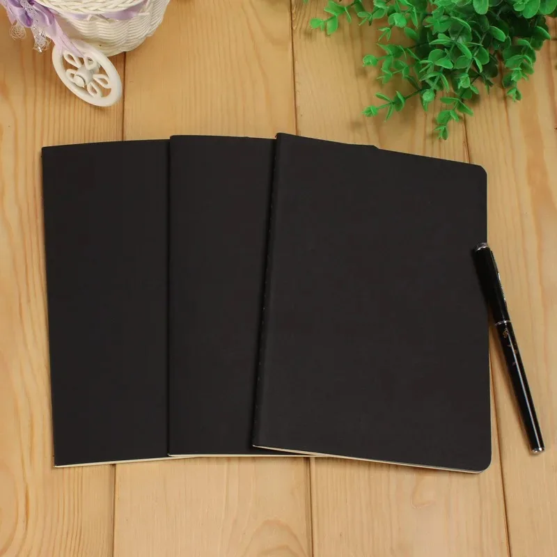 Caderno de papel em branco retrô, diário, caderno de esboços em branco para pintura de graffiti, desenho, capa preta, escritório, escola, papelaria, 1/2/5 peças