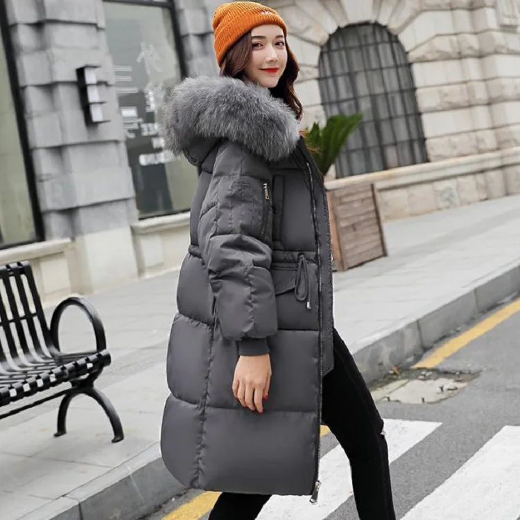 Korean Fashion Winter Solid Color Long-sleeved Down Cotton Jacket Women Bread Fur Collar 2026 New Korean Version Thickened Coat