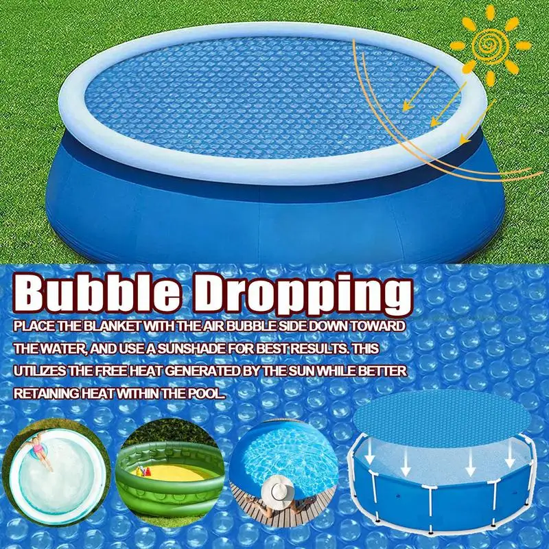 Solar Aboveground Pool Cover Round Swimming Pool Heat Insulation Blanket Cover Heart-Shaped Air Bubbles Thermal Blanket