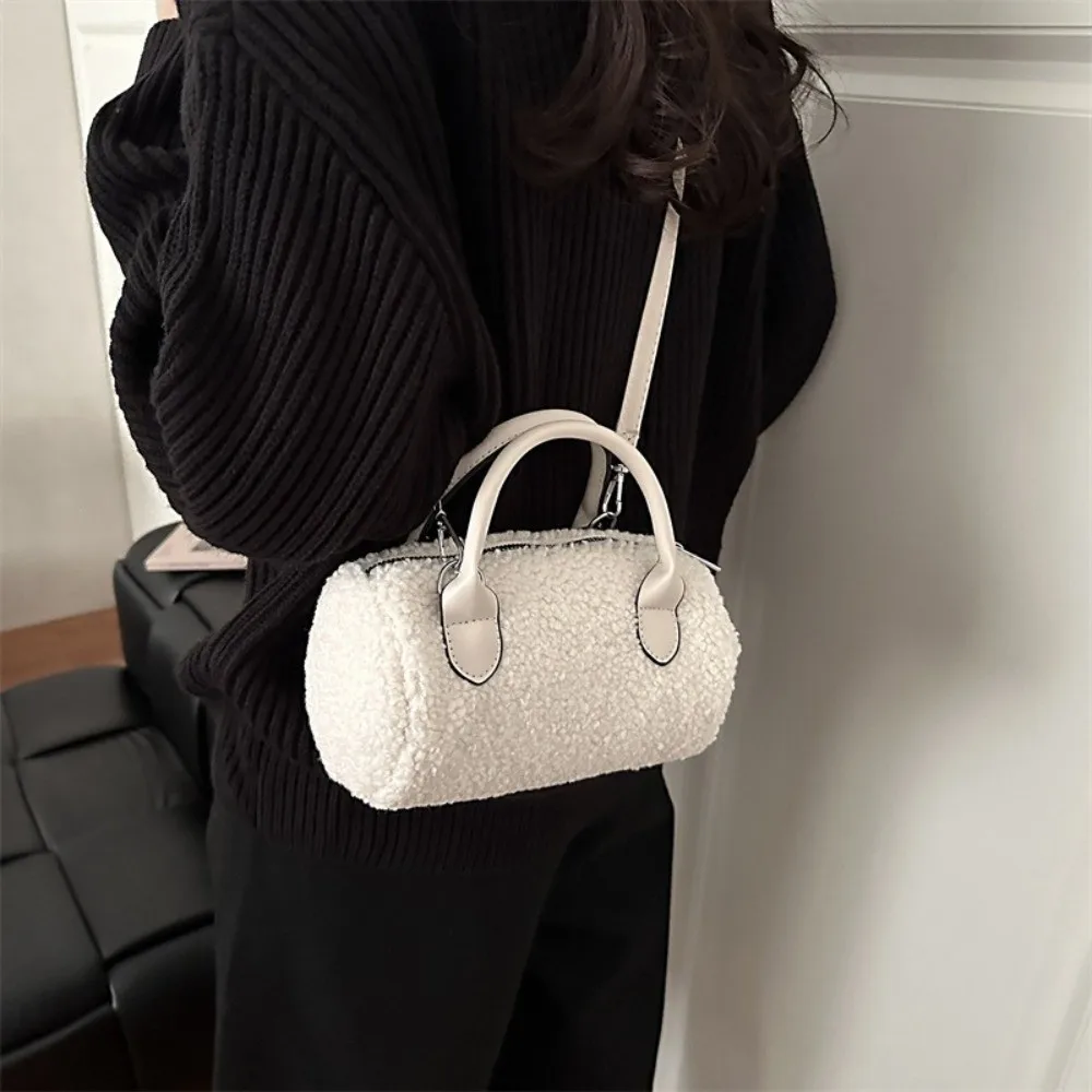 New Fluffy Crossbody Bag Teddy Fabric Zipper Closure Handbag Korean Style Crossbody Pouch for Winter Casual Travel
