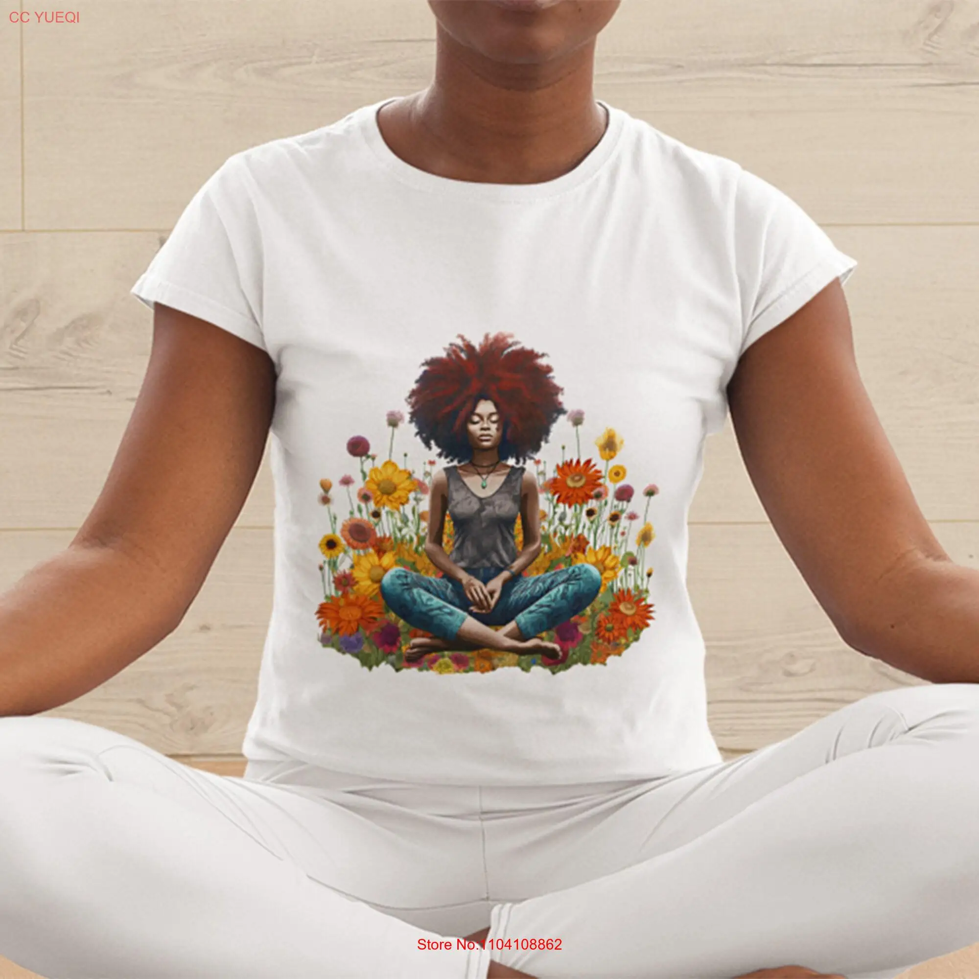 เสื้อยืดโยคะผู้หญิงสีดำเสื้อยืดทำสมาธิท่าอเมริกันโยคีนักเรียนออกกำลังกายยิมแฟชั่นผู้หญิงผิวสีน้ำตาล