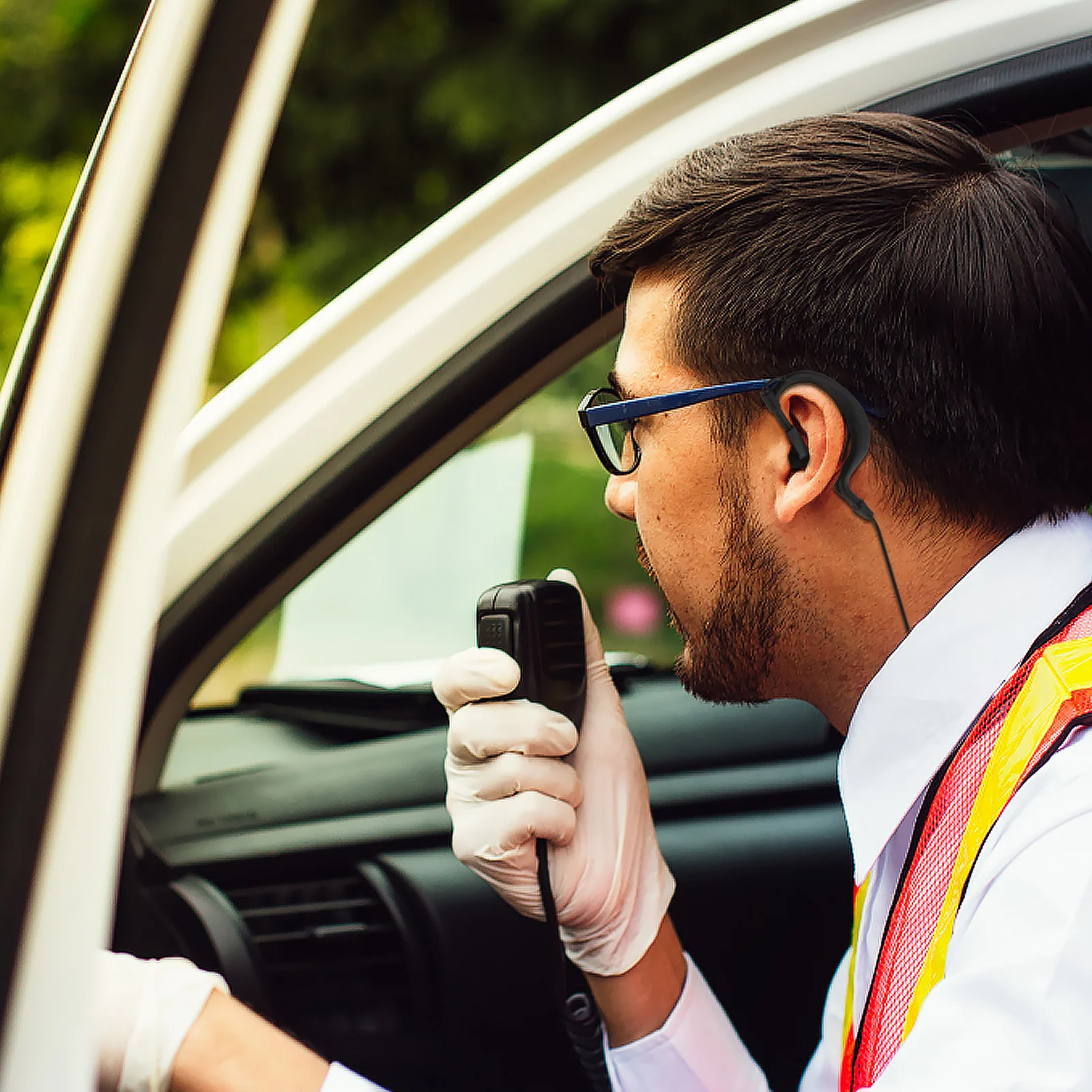 

2Pcs Walkie Talkies Headset Earhook Durable Intercom Headphone for Security Hotel Noise Environment Earpiece