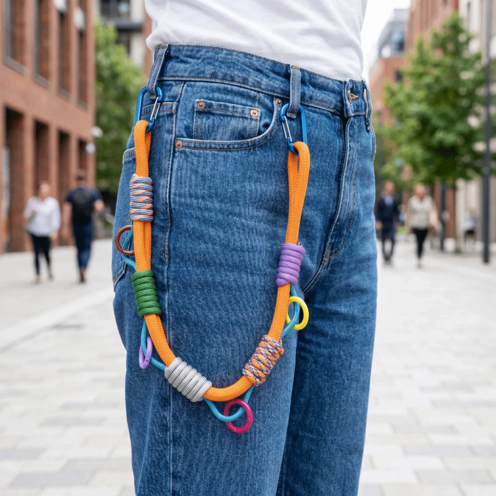 Multi-hanging Points Backpack Extension Lanyard Colorful Adjustable Hand Woven Paracord Rope with Mountaineering Buckle