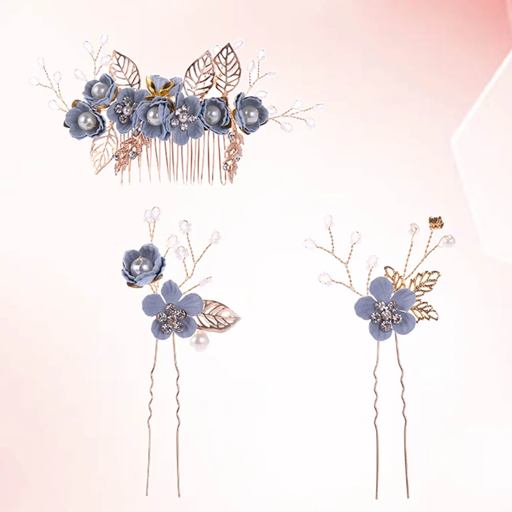 

3 шт., свадебная расческа для волос, заколки для волос, набор повязок для волос из сплава с цветочным принтом, аксессуары для волос, повязка на голову для девочек-цветочниц, свадебной вечеринки, невесты
