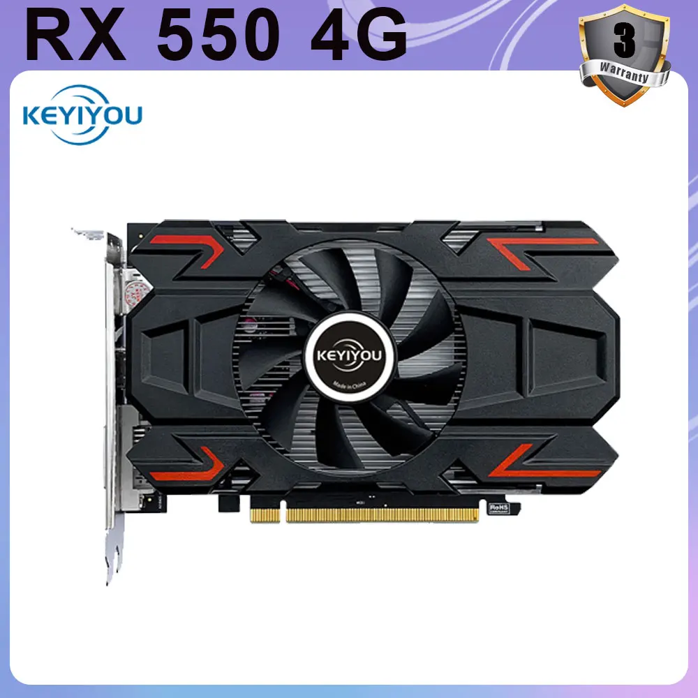 Keyiyou Original RX 550 4GB Video Cards GPU GDDR5 Graphics Cards PC Desktop Computer Game Map PCI-E X16 for AMD Radeon RX550 4GB