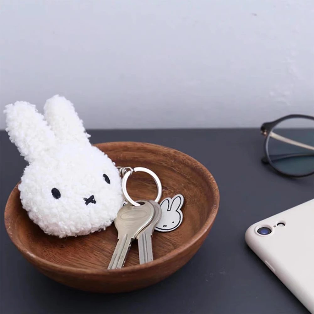 Kawaii Miffy Plush Keychain Cute Key Ring Soft Fluffy Hanging Head Shape Pendant Bag Charm Decoration Accessories Girl Gift