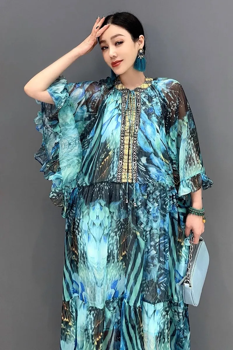 Elegant Loose Printed Long Dresses For Women Fashion Club Party Dress Female Wholesale