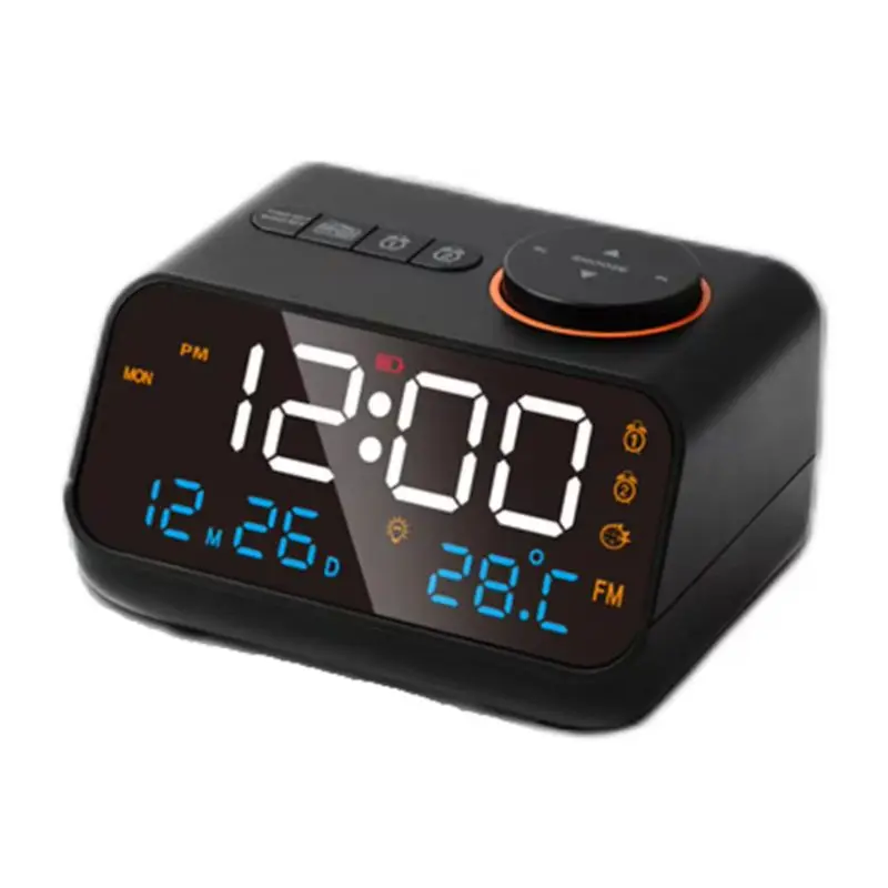 FM Radio LED Alarm Clock for Bedside Digital Table Clock with Calendar Temperature Humidity Snooze Function Morden Alarm Clock