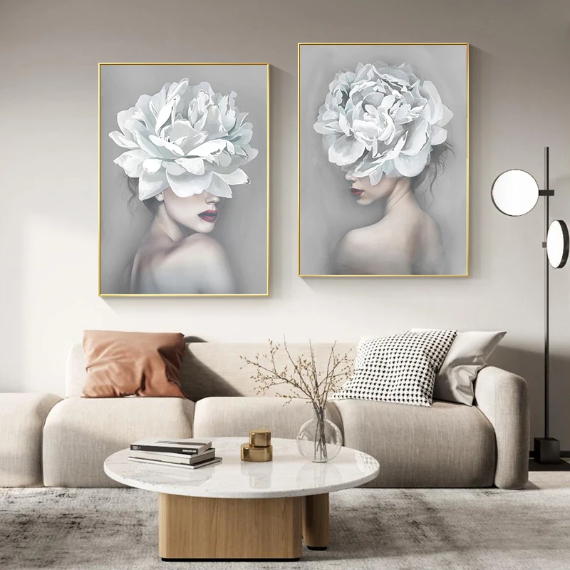

2pcs/Set Abstract Fashionable Sexy Floral Female Canvas Poster Paintings Picture Wall Decoration Modern Living Room Home Decor