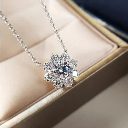 14K Moissanite Necklace For Women 1 CT D Color VVS1 Excellent Cut Round Diamond Sunflower Pendant Necklace 925 Silver Jewelry