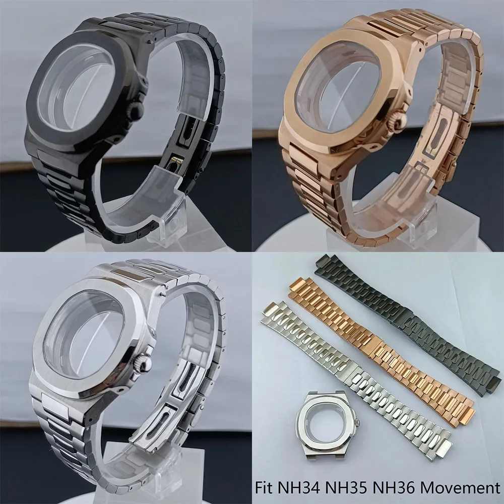 

43mm stainless steel case and strap suitable for N H35 NH36 movement sapphire crystal glass29.5mm dial diving case and strap