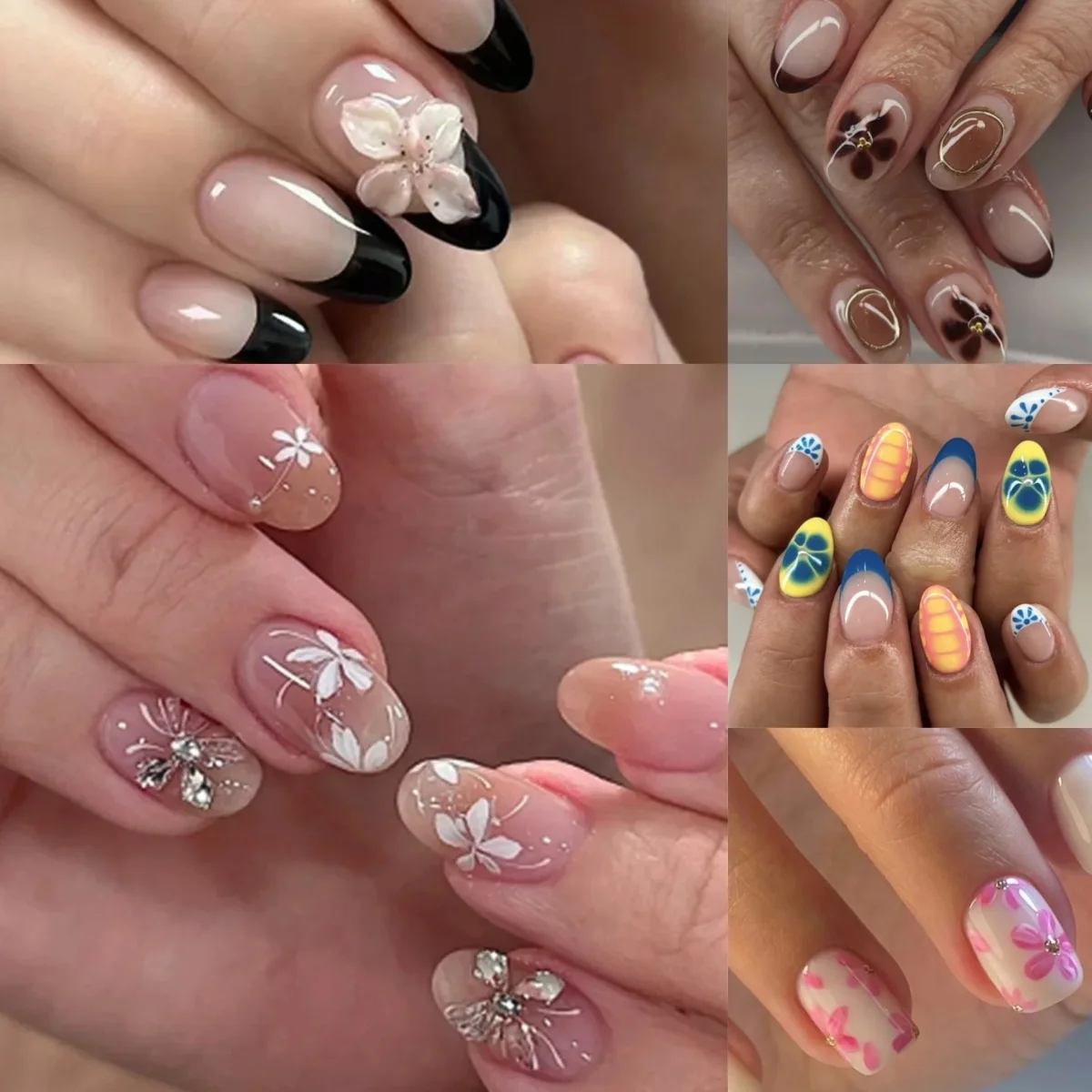 

Delicate Powder Blusher White Flower Butterfly Rhinestone Fake Nails Detachable Finished False Nails Press on Nails with Glue
