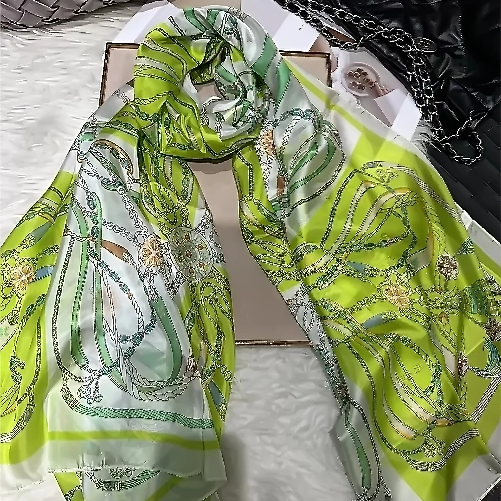 Fall Winter Light Green 100% Mulberry Silk Scarf Shawl Brand Summer Beach Silk Shawls Scarf Fashion Elegant Head Scarf Bufanda