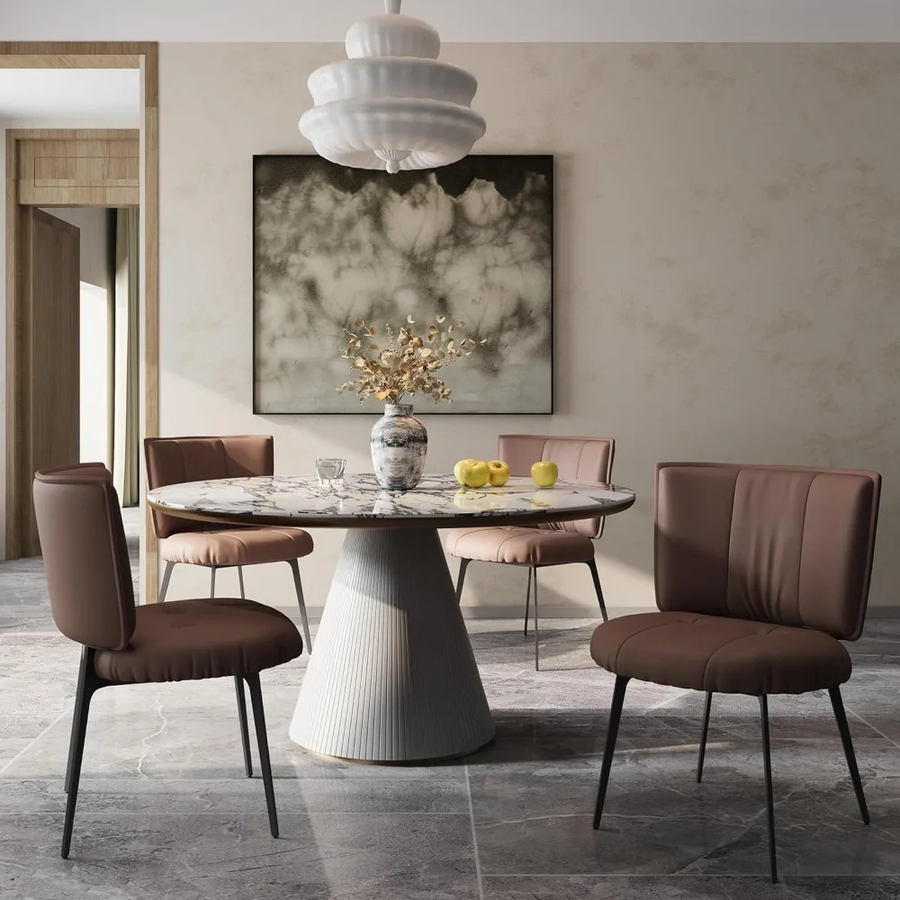 ترقية مجموعة كراسي تناول الطعام مكونة من 4 قطع، كرسي مطبخ حديث من جلد الليتشي، مقعد دائري مريح، مسند ظهر مرتفع منجد #1