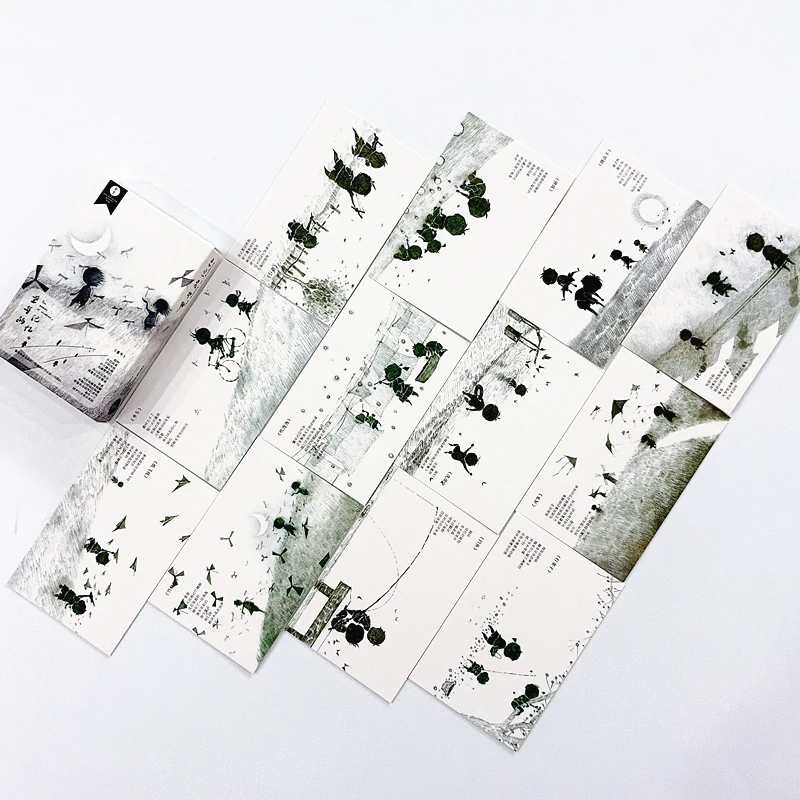 28Pcs Childhood Kids Black and White Sketch LOMO Cards Vintage Line Drawing Photocards for Journal Decoration, Scrapbooking