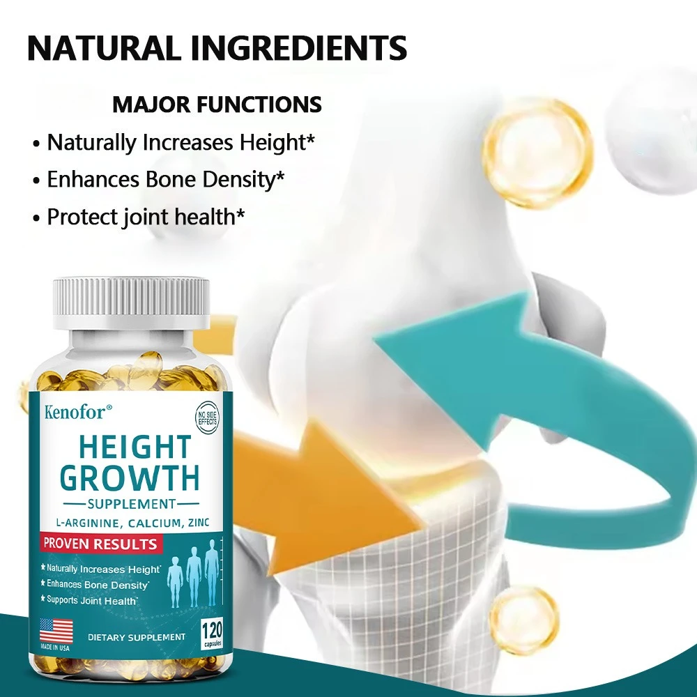 Cápsulas vegetarianas de suplemento de vitamina D de calcio para crecimiento de altura Natural, aumentan la fuerza ósea, cápsulas promuentes de altura para adultos - Image 4