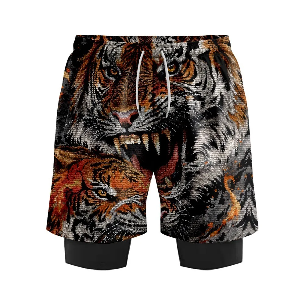 

Wild Animal Print Beach Shorts Jungle Swim Trunks Compression Liner Summer Shorts Quick Dry Bathing Suit Anti Chafe Boardshort