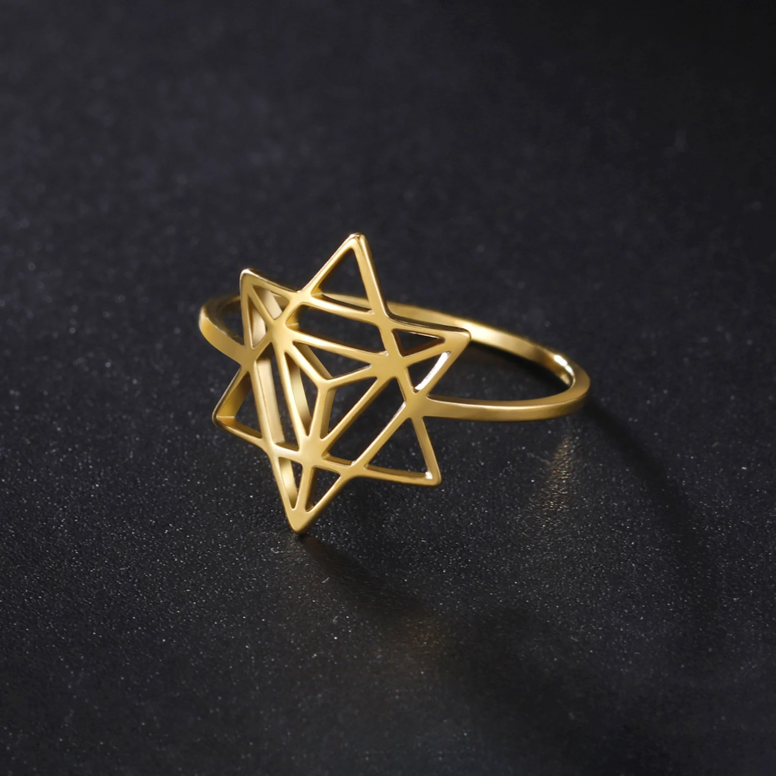 Skyrim Merkaba Star Sacred Geometry Ring Women Stainless Steel Gold Color Finger Rings Wedding Band Meditation Jewelry Wholesale