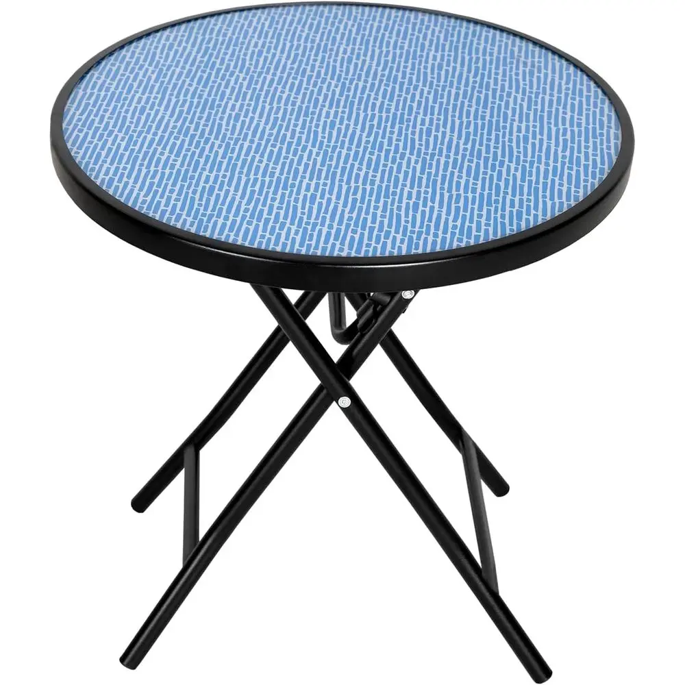 

18 Round Tempered Glass Side Table, Outdoor Indoor Garden Balcony Coffee Table, Blue