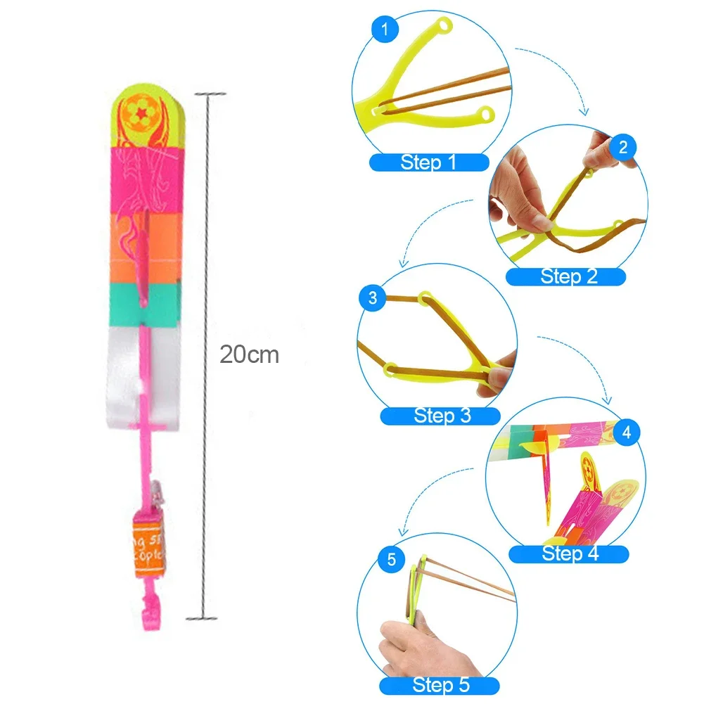 1pc führte Schleuder elastischen Hubschrauber rotierenden fliegenden Spielzeug Pfeil im Freien glänzende Rakete Flash Geschenk Kinder Fee Katapult