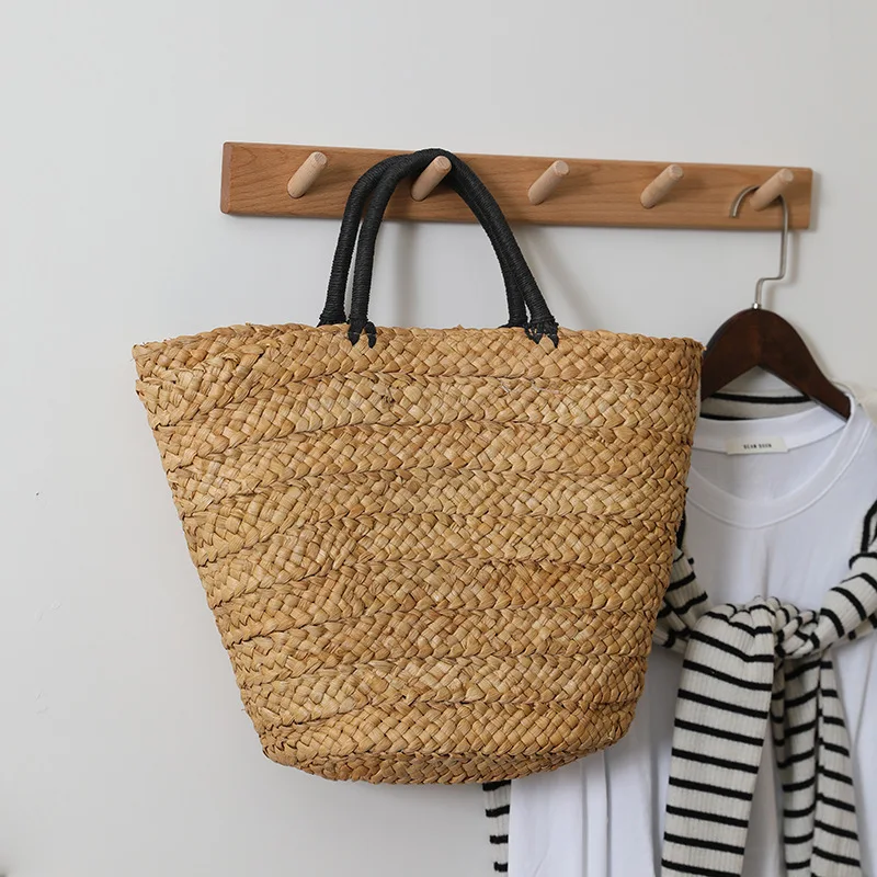 Women\'s Holiday Beach Bag Korean Style Ins Large Capacity Straw Bag Versatile Simple Portable Natural Grass Handwoven Bag