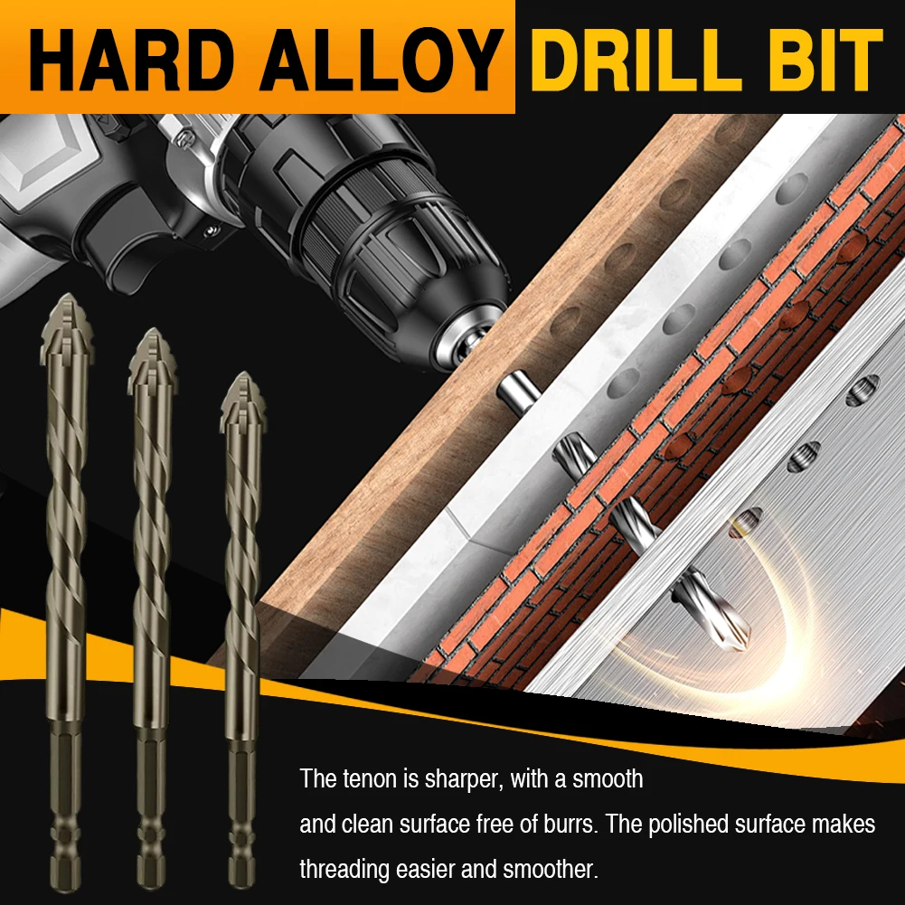 

7Pcs Four-Flute Sawtooth Eccentric Drill Bit Hexagonal Shank Four-Edged Serrated Eccentric Drill Bit for Concrete Glass Ceramic