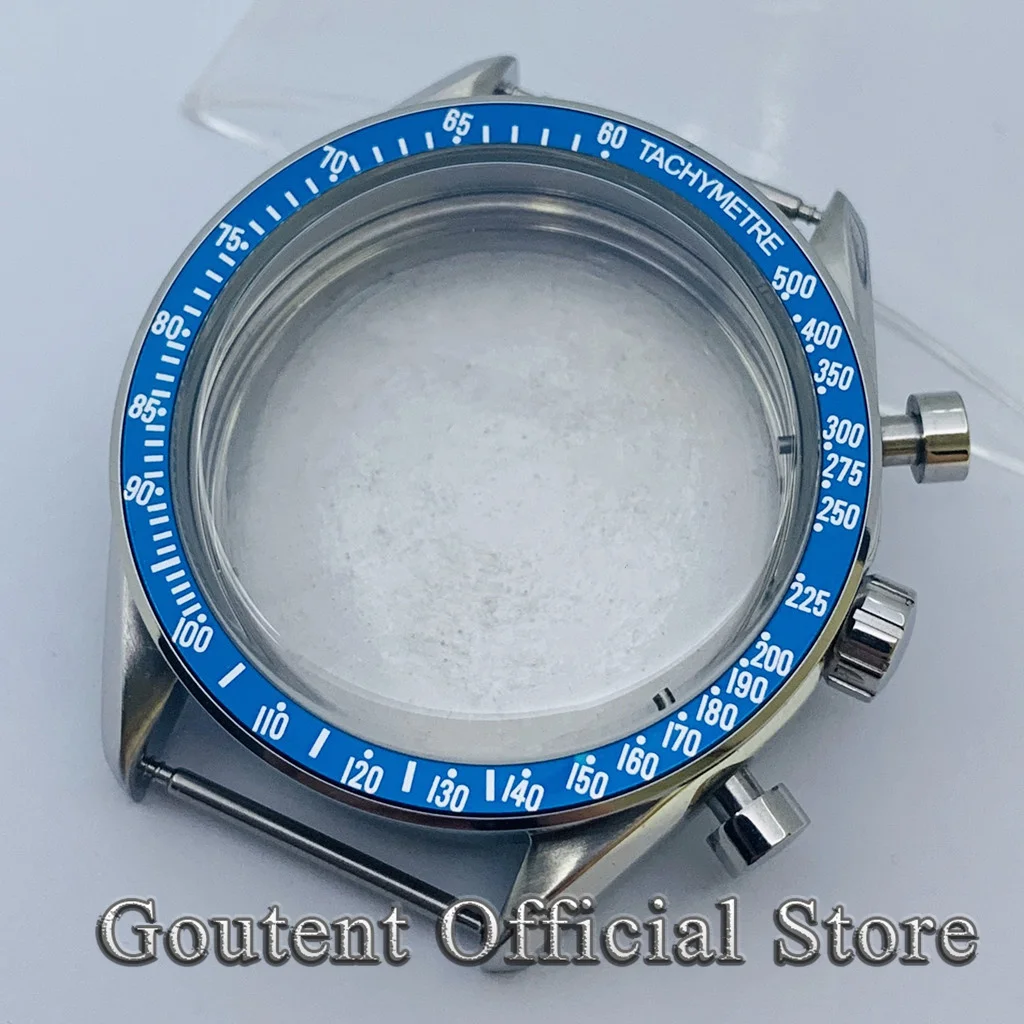 

Goutent 40mm Silver Quartz Watch Case Fit VK63 VK64 Movement Blue Bezel Insert Movement Watch Accessories