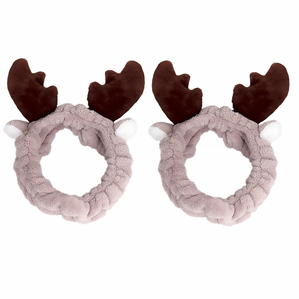 

2Pcs Christmas Antler Makeup Headband Flannel Hair Band Adjustable Soft Hair Accessories for Face Washing and Makeup